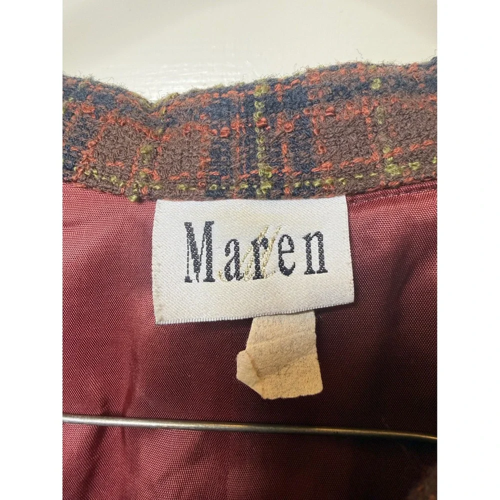 Maren Vintage Brown Multi Color Plaid Button Front Lined Blazer Jacket Size 12